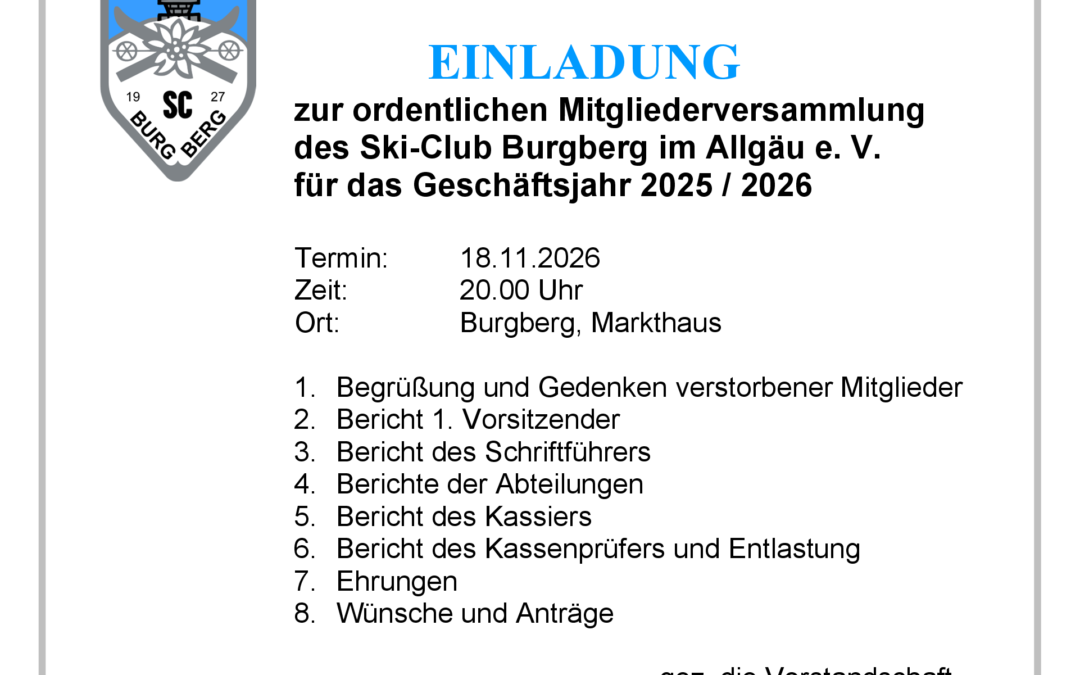 18.11.2026 – Jahreshauptversammlung